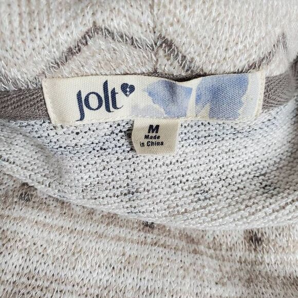 Jolt M Beige Aztec Print Hooded Pullover Long Sleeve Knit Top Boho Lace Detail - Picture 5 of 7